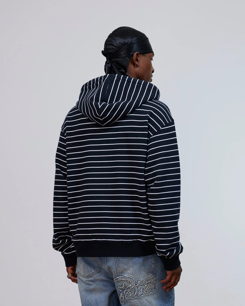 Patta Striped Zip Up Hooded Sweater (Black Iris) Patta