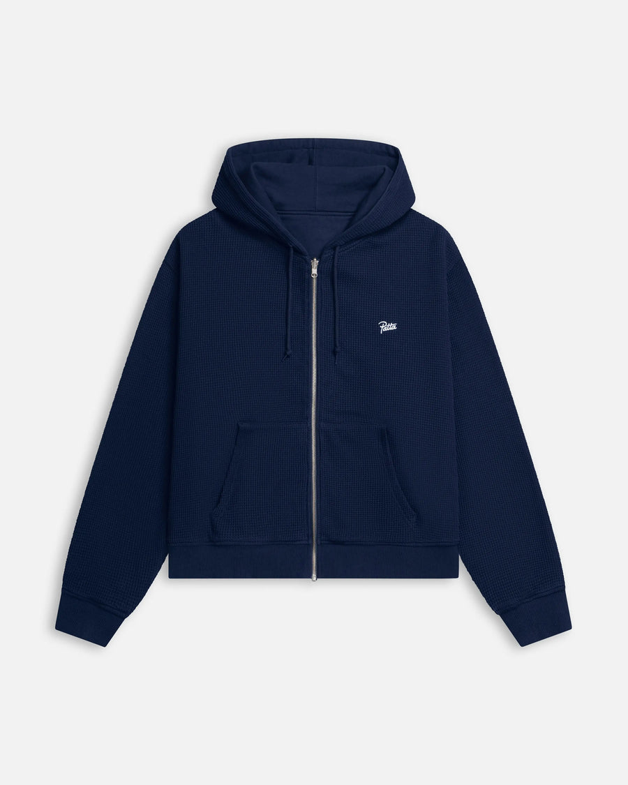 Patta Waffle Reversible Zip Up Hooded Sweater (Black Iris) Patta