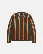 Patta x Stussy Stripe Loose Gauge Crewneck Sweater (Olive) - Patta